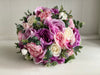 Pink, lilac and ivory wedding bouquet and matching buttonhole