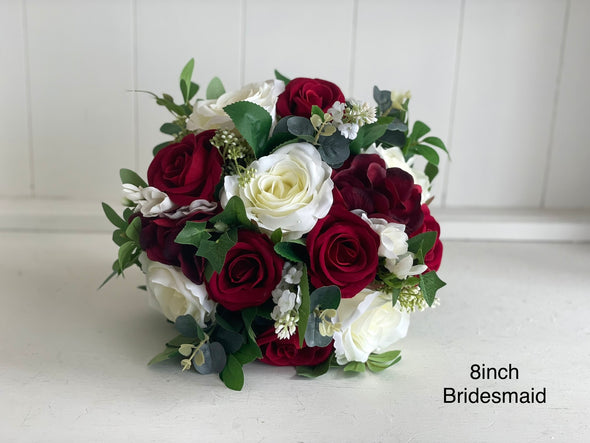 Dark red, burgundy and white wedding flowers