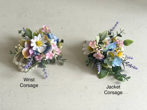 Country garden pastel artificial wedding flowers. Wild flower bouquet