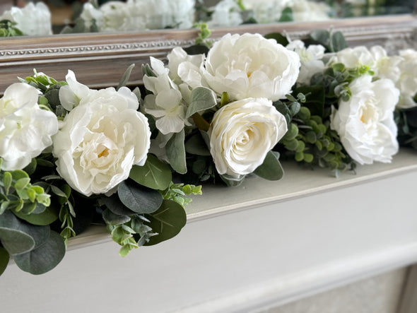 White and sage green artificial garland