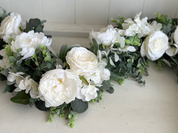 White and sage green artificial garland