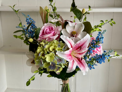 Pink and blue faux flower arrangement *Vase not included