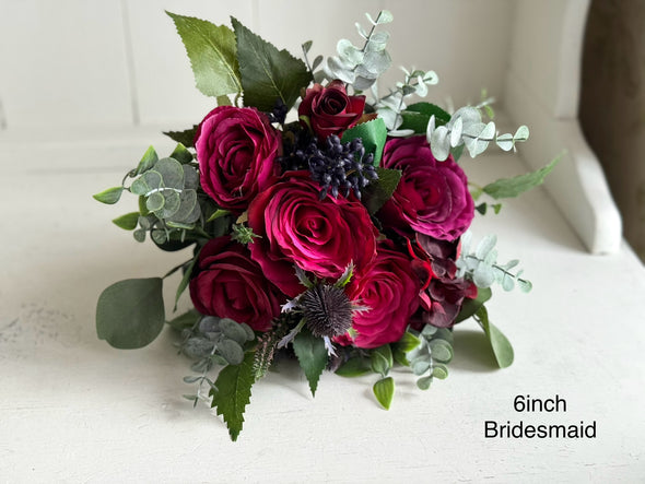 Raspberry, burgundy and navy blue wedding flowers