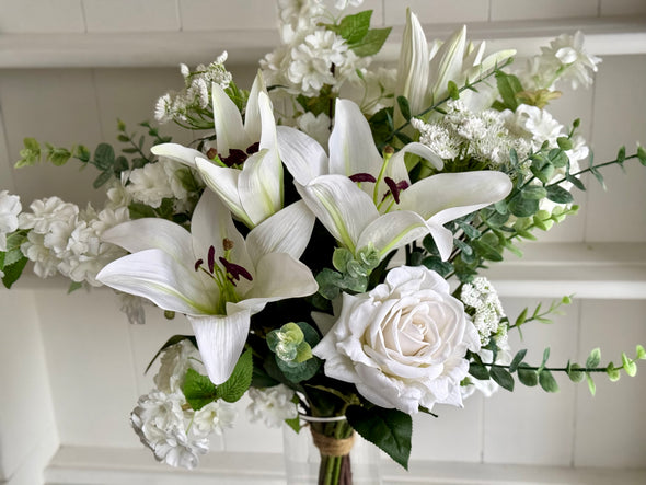 White lilies and blossom faux flower arrangement *Vase not included