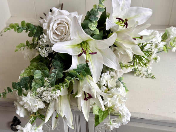 White lilies and blossom faux flower arrangement *Vase not included