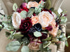 Champagne, nude blush, burgundy and navy blue wedding flowers