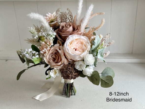 Rustic boho ivory, nude blush and mocha wedding flowers.