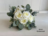 Romantic ivory roses, eucalyptus and sage artificial wedding flowers.