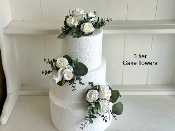 Romantic ivory roses, eucalyptus and sage artificial wedding flowers.