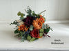 Rustic burnt orange, burgundy and navy blue wedding flowers.