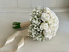 White roses and gypsophila artificial wedding bouquet. Baby’s breath bridesmaid bouquets.