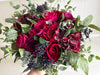 Raspberry, burgundy and navy blue wedding flowers