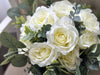 Romantic ivory roses, eucalyptus and sage artificial wedding flowers.