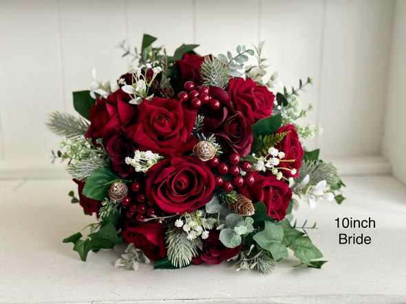 Red, burgundy and ivory artificial wedding flowers