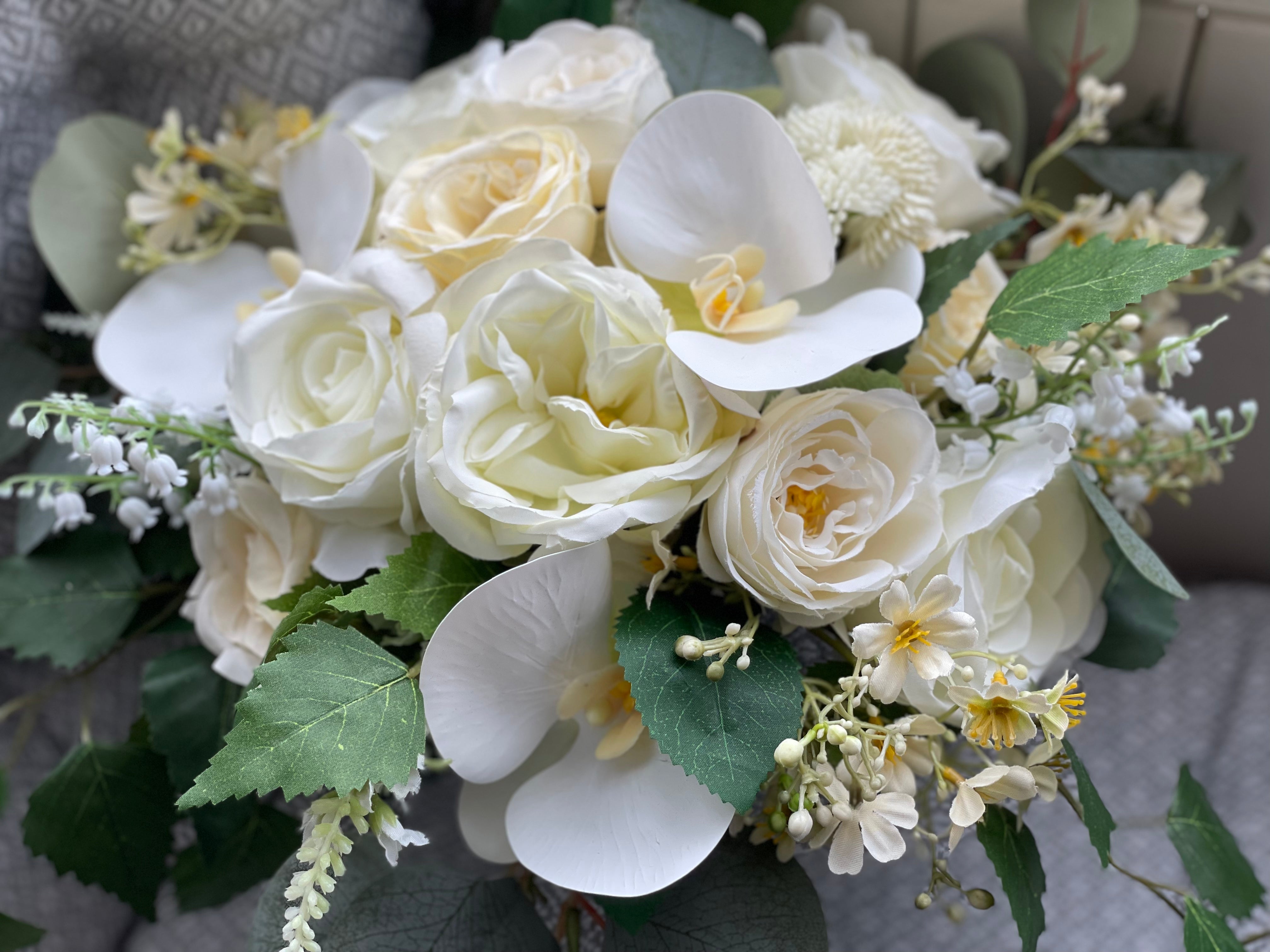 White, Cream and Mixed Greenery Mini Bouquet – Allium Everlasting