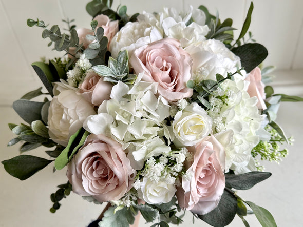 Blush pink and white artificial wedding flowers. Roses and peonies. *Updated design*