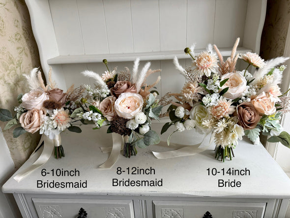 Rustic boho ivory, nude blush and mocha wedding flowers.