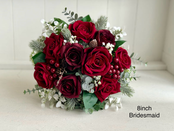 Red, burgundy and ivory artificial wedding flowers