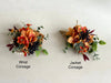 Rustic burnt orange, burgundy and navy blue wedding flowers.