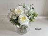 Elegant white and sage green hand tied silk flower arrangement. Table centrepiece. *Vase not included