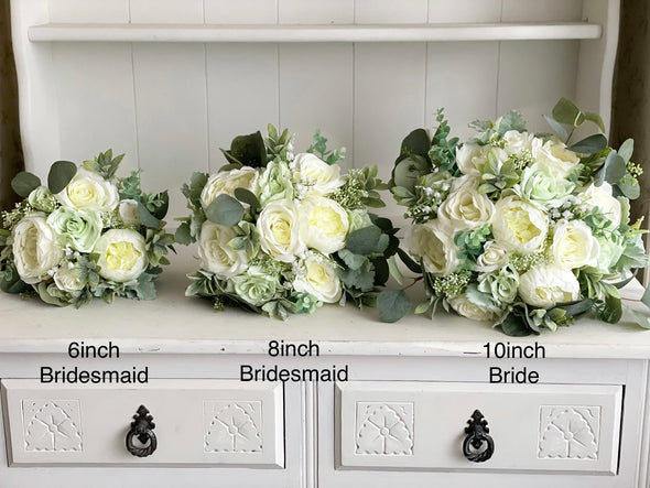 Ivory and sage wedding flowers.