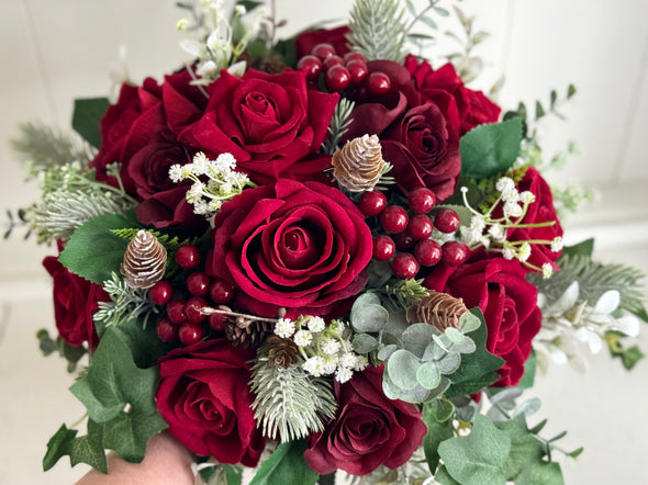 Red, burgundy and ivory artificial wedding flowers