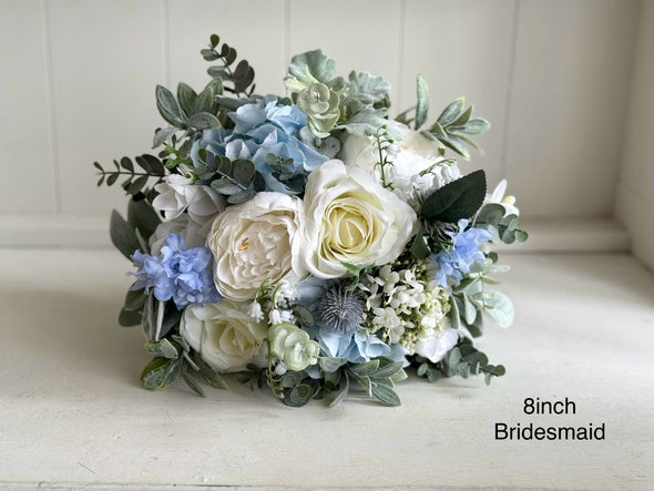 Elegant pale blue and dusky blue artificial wedding flowers