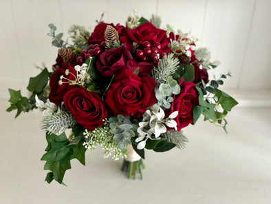 Red, burgundy and ivory artificial wedding flowers