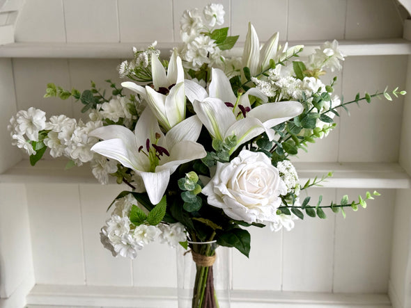 White lilies and blossom faux flower arrangement *Vase not included