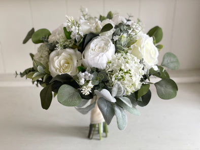 Elegant white and sage green silk wedding flowers *updated design
