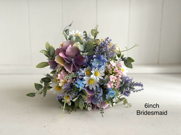 Country garden pastel artificial wedding flowers. Wild flower bouquet