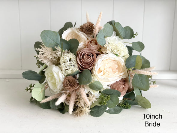 Rustic ivory, nude and taupe wedding flowers.