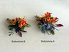 Rustic burnt orange, burgundy and navy blue wedding flowers.