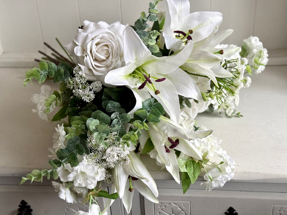 White lilies and blossom faux flower arrangement *Vase not included