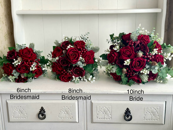 Red, burgundy and ivory artificial wedding flowers