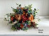 Rustic burnt orange, burgundy and navy blue wedding flowers.