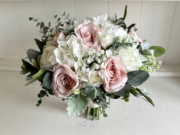 Blush pink and white artificial wedding flowers. Roses and peonies. *Updated design*