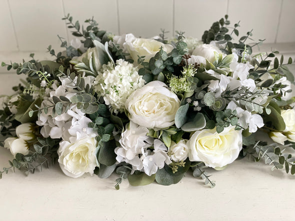 Elegant white and sage green long arrangement