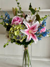 Pink and blue faux flower arrangement *Vase not included