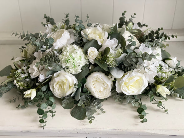 Elegant white and sage green long arrangement