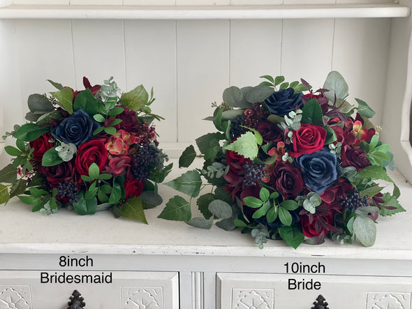 Red, burgundy and navy blue wedding flowers