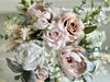 Luxury boho blush pink artificial wedding flowers. Roses, peonies and pampas.