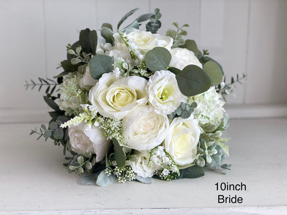 Elegant white and sage green silk wedding flowers