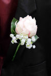 Pink peony silk wedding buttonhole / boutonniere