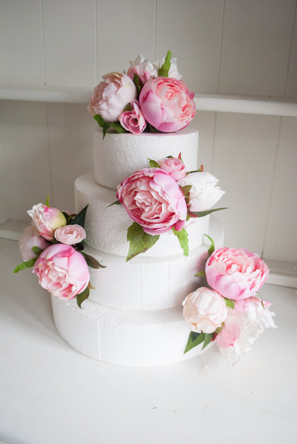 Pink peony cake flowers. Wedding cake topper and sprays.