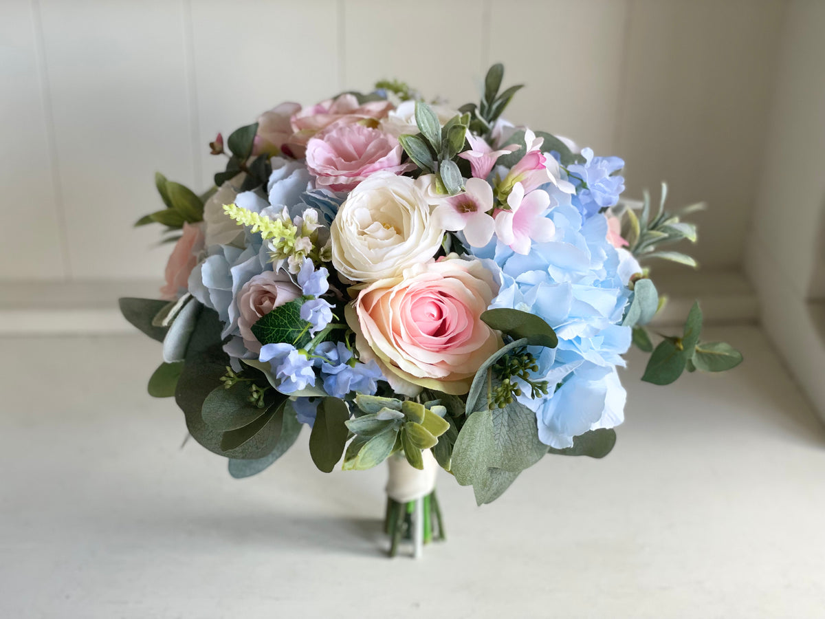 Elegant Pink And Blue Artificial Wedding Flowers – Laurel Silk Florist