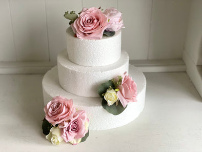 Dusky pink and cream silk wedding flower cake decoration