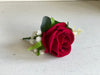 Red rose silk wedding buttonhole / boutonniere.