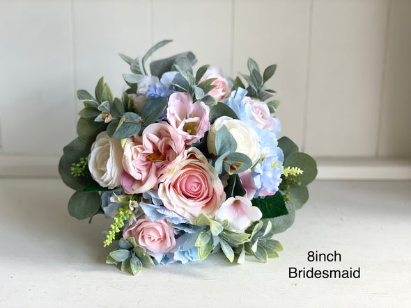Elegant pink and blue artificial wedding flowers
