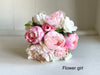 Pink peonies and ivory roses silk wedding bouquet.